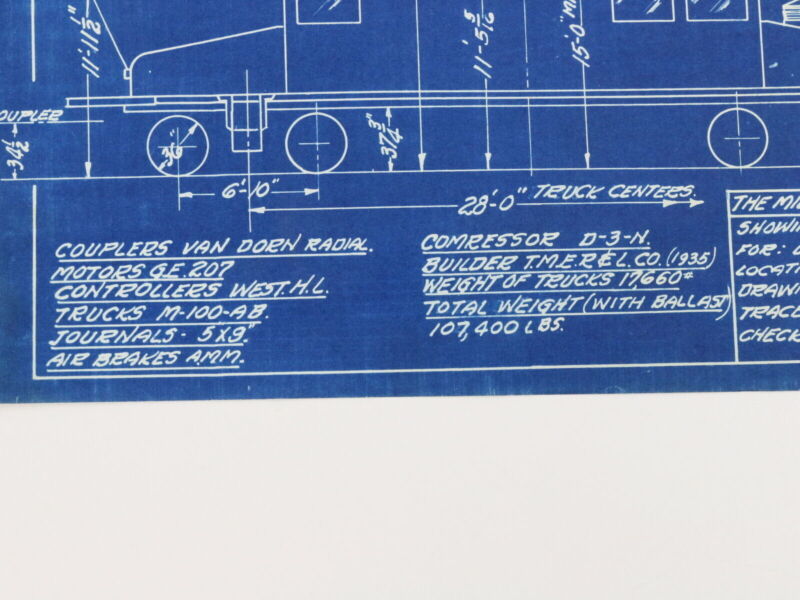 Milwaukee Electric Plan & Elevation Locomotive L-8 Blueprint 1935 11"