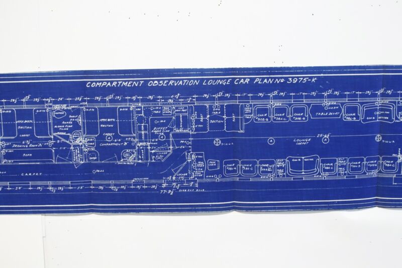 Compartment Observation Lounge Car Plan 69-B-29 3975-K 42��� Pass Train Blueprint