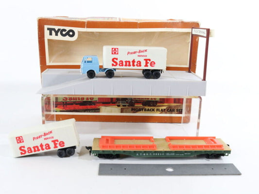 ATSF Santa Fe 90806 Piggyback Flat Car Set W/ Truck Terminal Tyco HO 1:87