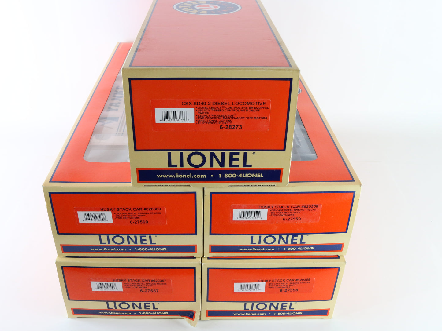 Lionel Set O 6-31760 CSX 3329 SD40-2 Husky Stacks Container Depressed Flat Cars