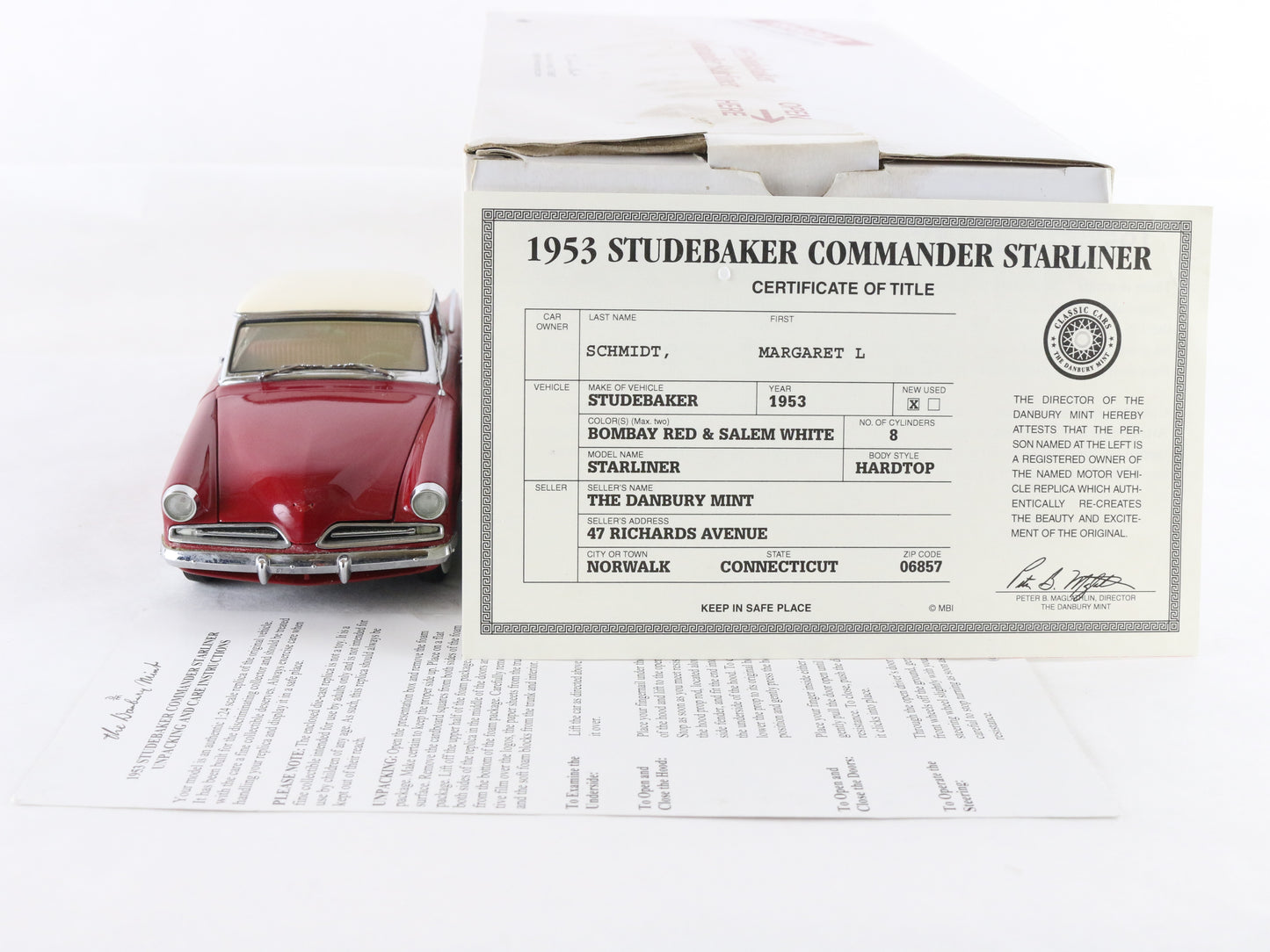 1953 Studebaker Commander Starliner Hardtop Red White Danbury Mint 1:24 Diecast
