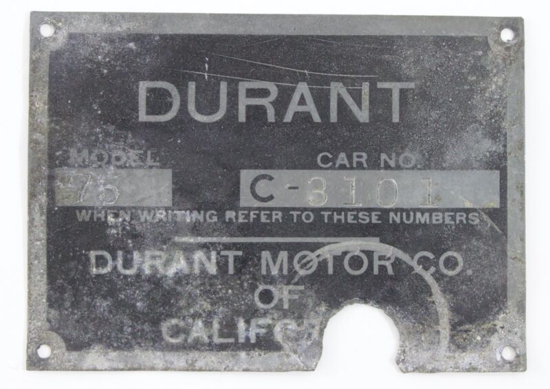 Durant Motor Co. Of California Model 75 Car No. C-3101 3.5��� Metal Badge