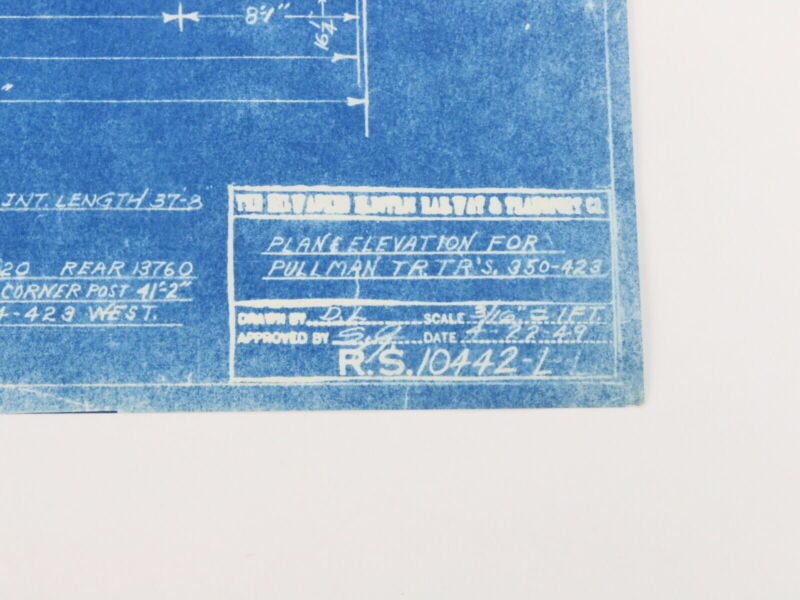 Milwaukee Electric Plan & Elevation Pullman TR TRS Trolley Blueprint 1949 11"