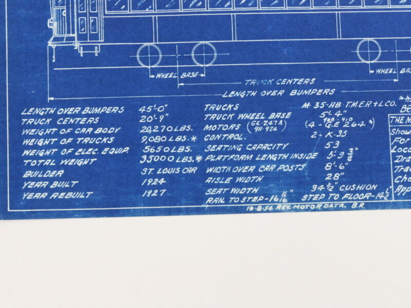 Milwaukee Electric Plan & Elevation Cars 900-924 Trolley Blueprint 1927 11"