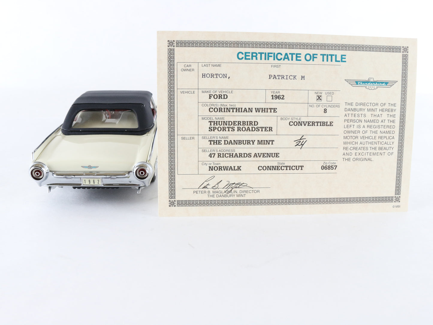 1962 Ford Thunderbird Sports Roadster Convertible Danbury Mint 1:24 Model Car
