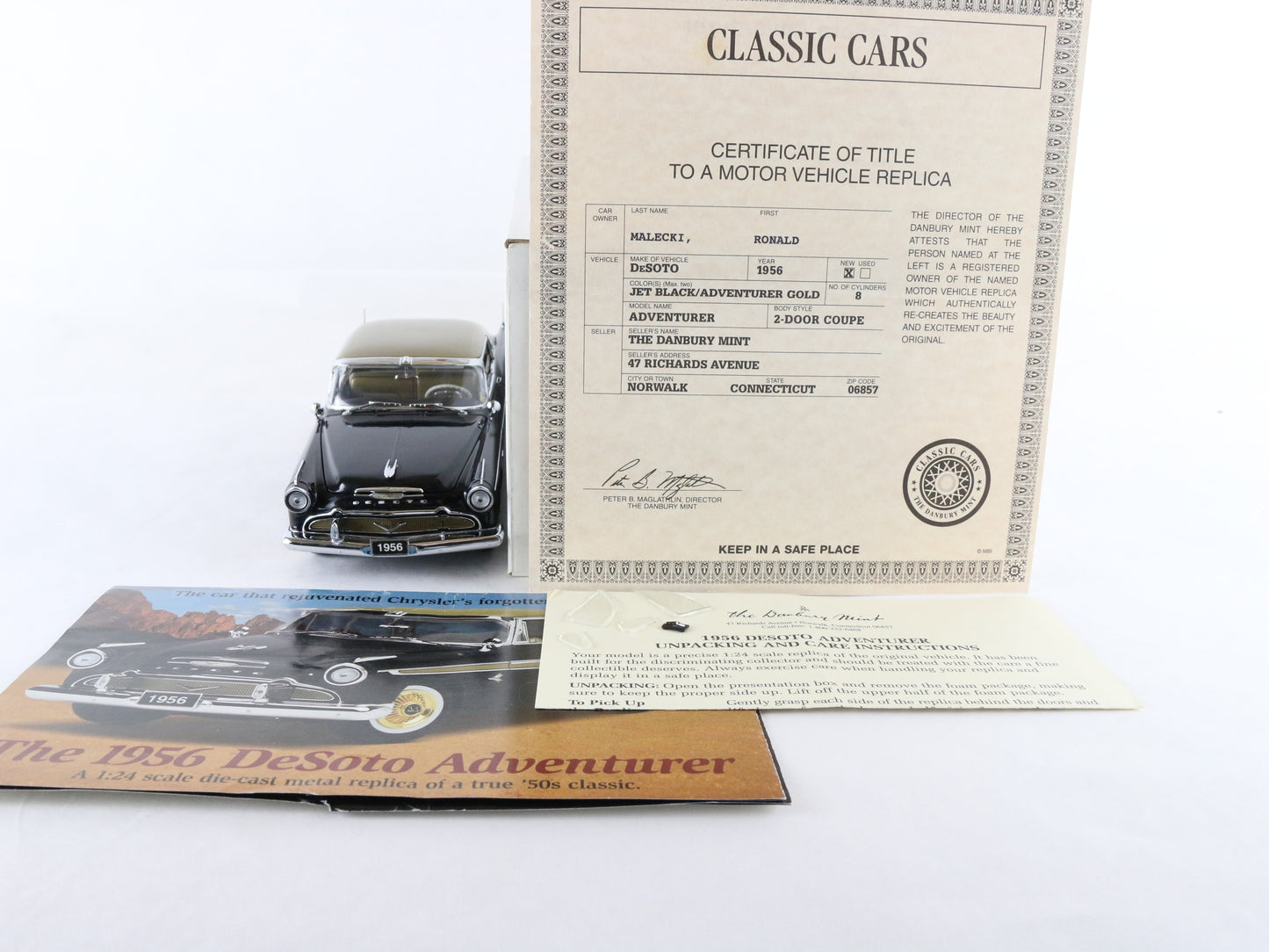 1956 Desoto Adventurer Black Gold Danbury Mint 1:24 Diecast Model