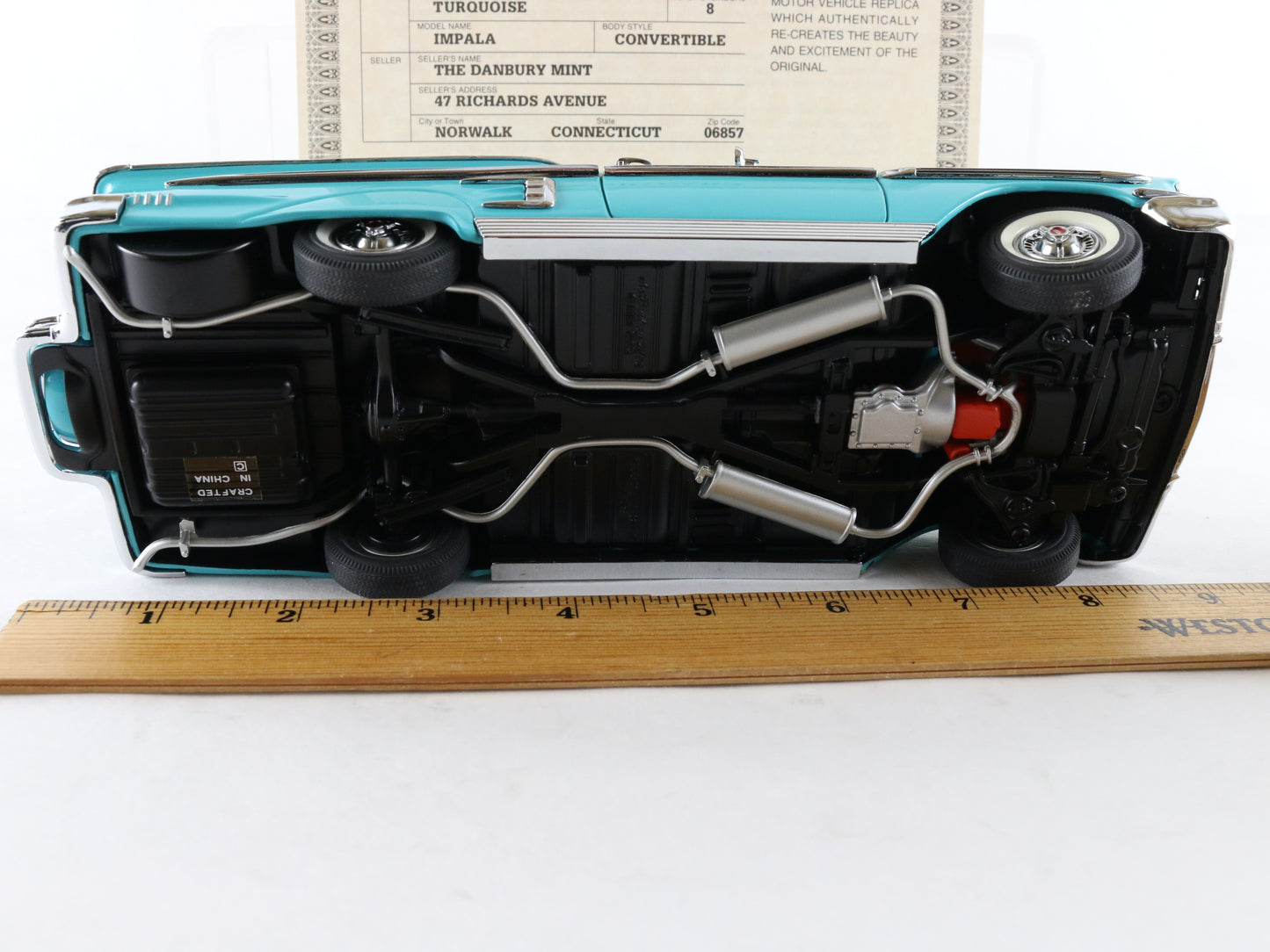 1958 Chevrolet Impala Convertible Turquoise Danbury Mint 1:24 Model Car
