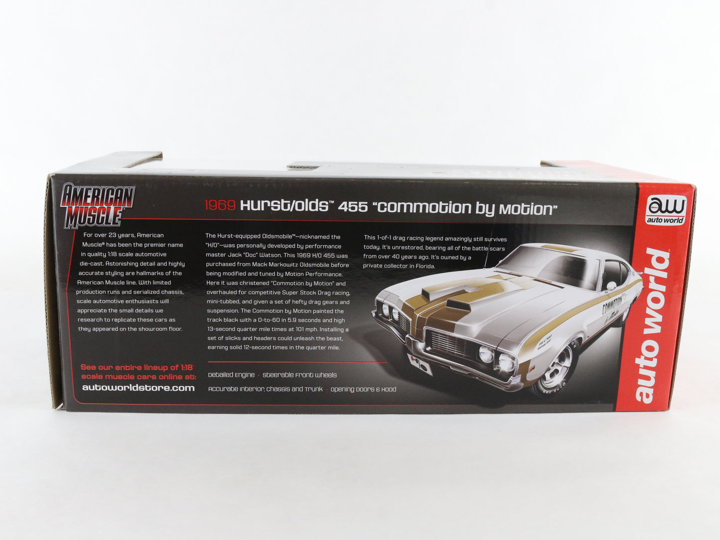 Auto World 1:18 1969 Hurst Olds 455 Commotion Motion White American Muscle Model