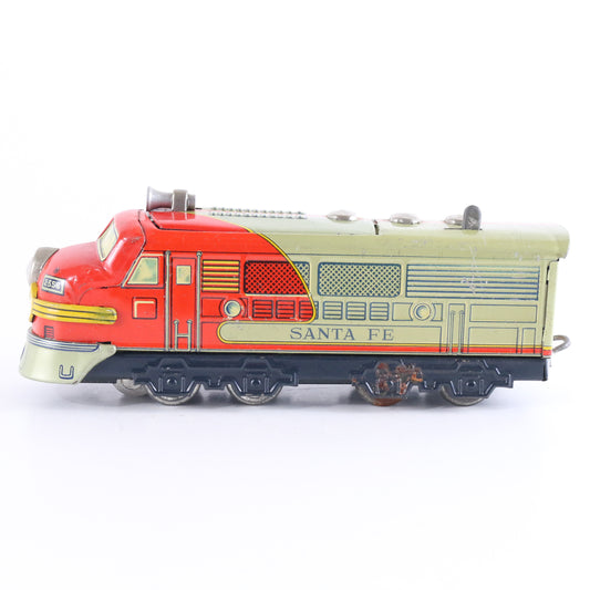 Santa Fe 2356 Diesel Locomotive Red & Yellow Battery Tin Litho Sakai? 7” Nomura? bright ATSF battery-powered engine
