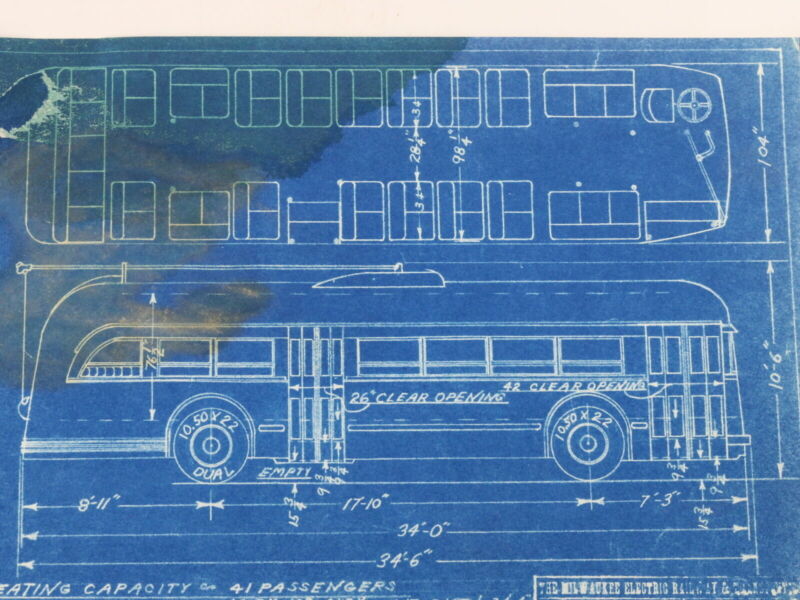 Milwaukee Electric Plan & Elevation Pullman TR TRS Trolley Blueprint 1949 11"