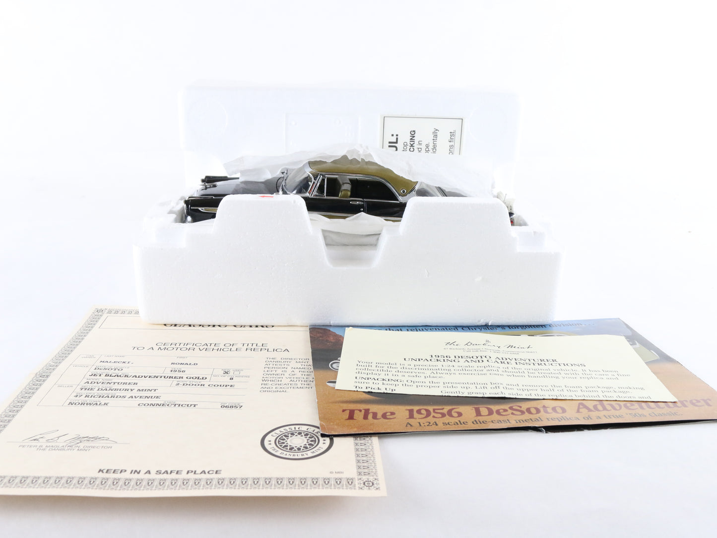 1956 Desoto Adventurer Black Gold Danbury Mint 1:24 Diecast Model