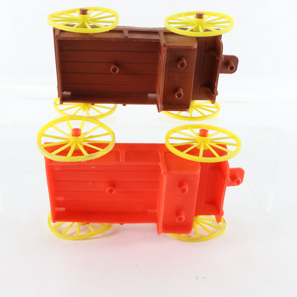 Lot Of 2 Vintage Buckboard Wagons Dark & Light Red MPC 5.5" Plastic Models