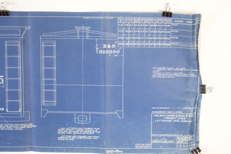 Baltimore & Ohio B&O Automobile Lettering & Marking X-68192C 1941 Blueprint 41"