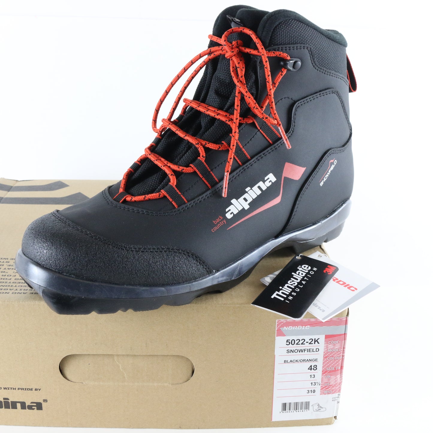 Alpina Snowfield Black & Orange Mens Cross Country Ski Boots Size 13.5 USA