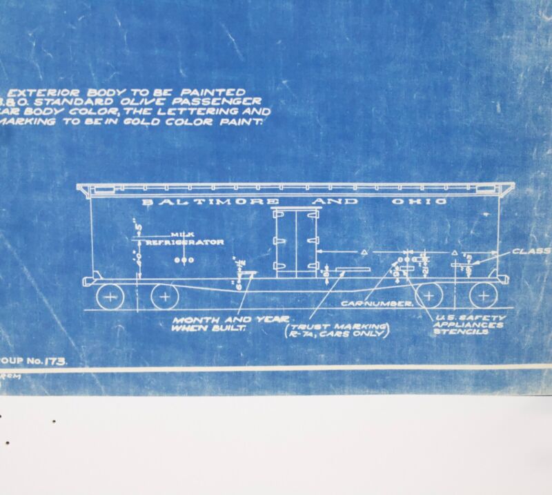 Baltimore & Ohio B&O Refrigerator Side Elevation Letterin S-39635A Blueprint 12"