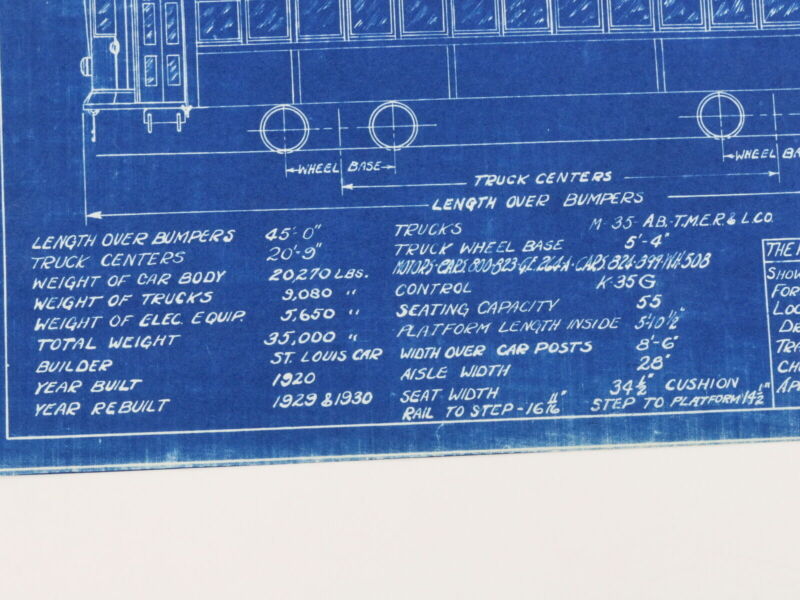 Milwaukee Electric Plan & Elevation Cars 800-899 Trolley Blueprint 1929 11"