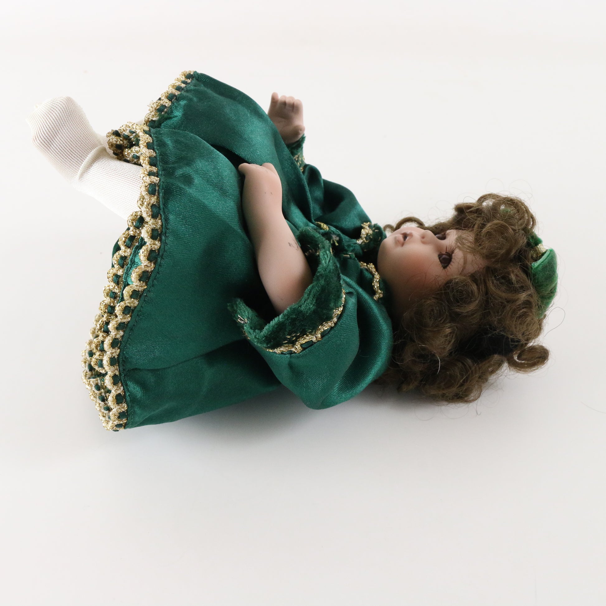 Tiny Tot Amaya Holiday Doll Marie Osmond 7" Porcelain Girl 219 W/ Green Dress