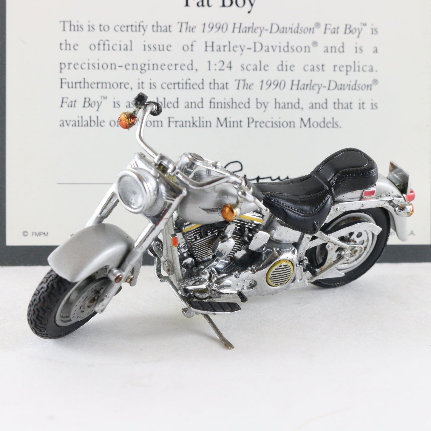 1990 Harley Davidson Fat Boy Gray Franklin Mint 1:24 Diecast Model Motorcycle