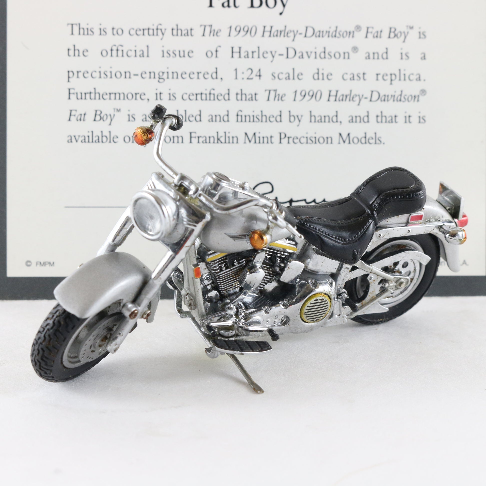 1990 Harley Davidson Fat Boy Gray Franklin Mint 1:24 Diecast Model Motorcycle