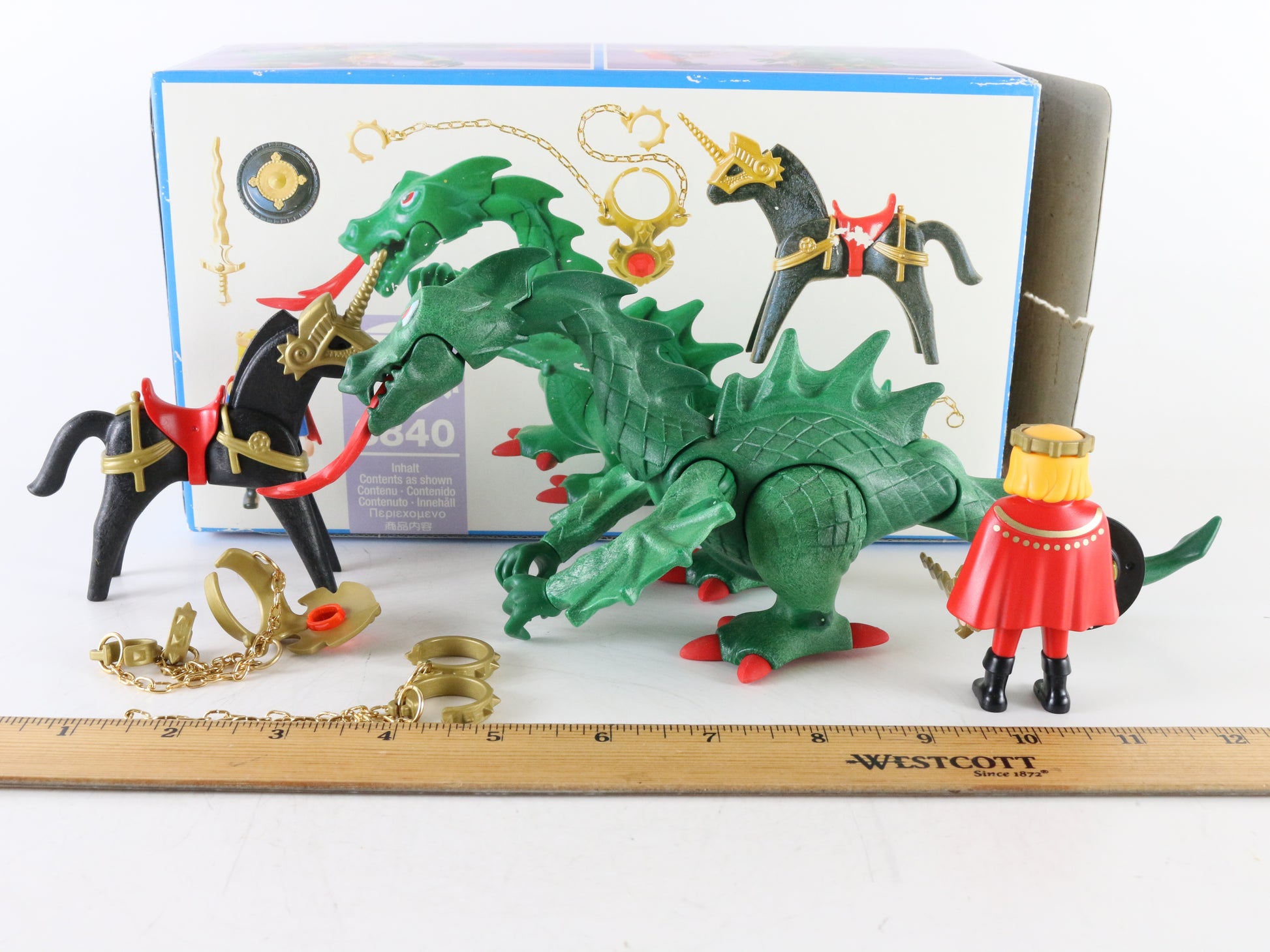 Playmobil 3840 Green Dragon with Knight, Horse, and Accessories Playset