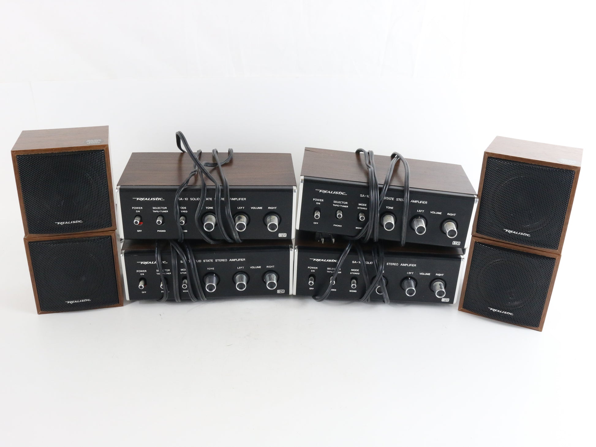 Lot Of 4x Realistic SA-10 Solid State Stereo Amplifiers + 4x 40-1250c Speakers classic audio gear for sound setups
