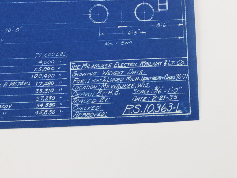 Milwaukee Electric Weight Data Loaded Northern 70-71 Blueprint 1933 10.25"