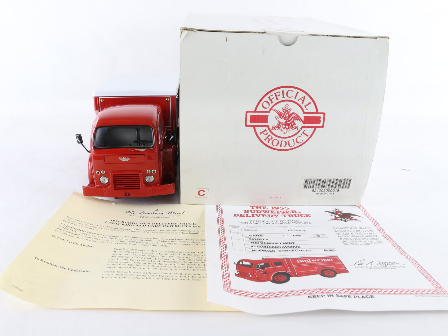 1955 White 3014WLB Budweiser Delivery Truck Red White Danbury Mint 1:24 Diecast