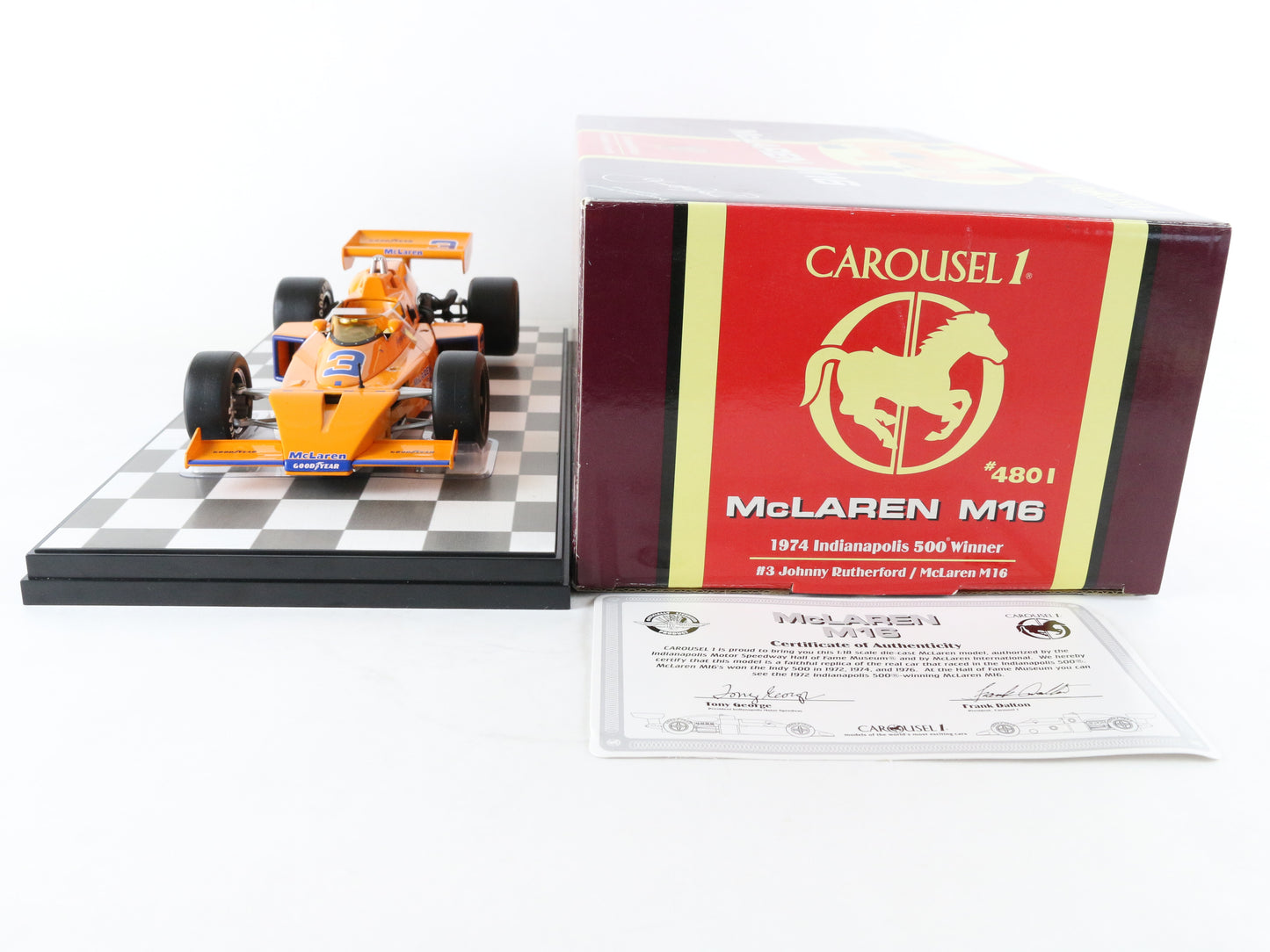 1974 Mclaren M16 #3 Rutherford Indy 500 Orange Carousel 1 1:18 Diecast Model Car