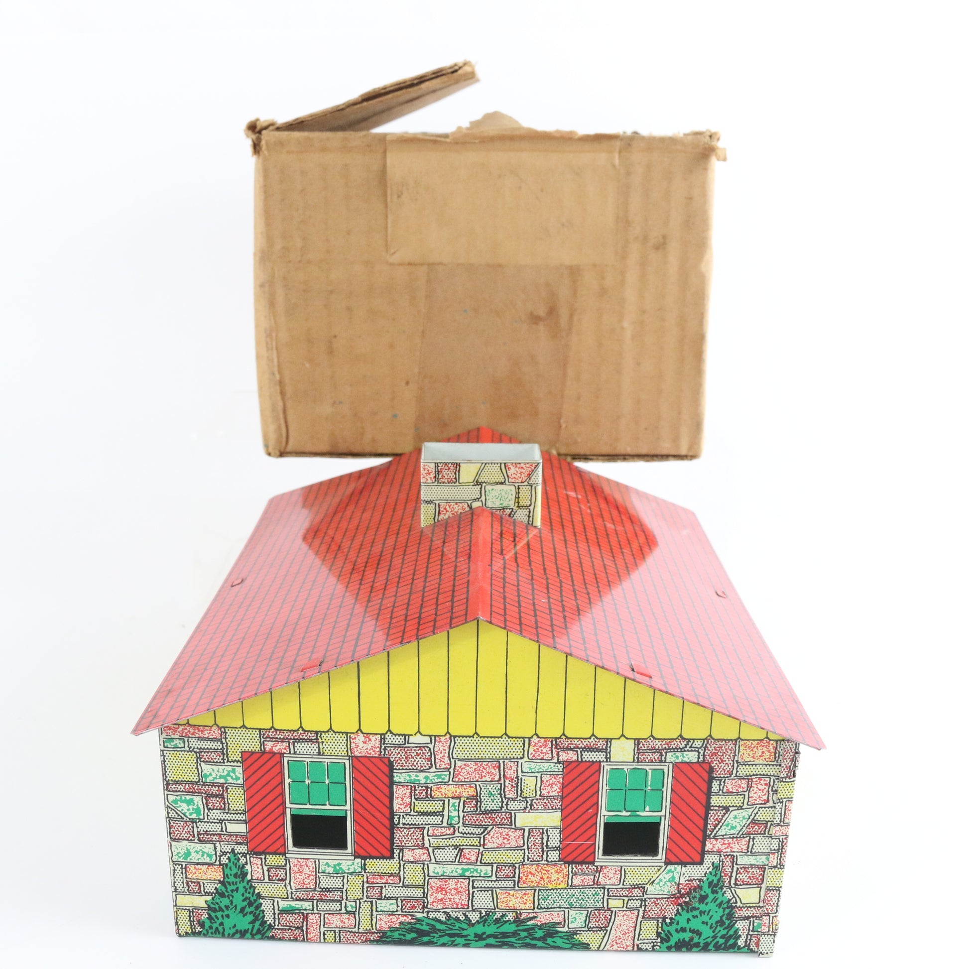 Vintage Model Train Building Tin Metal House Skyline Accessory O M14 WITH BOX nostalgic tin house layout piece