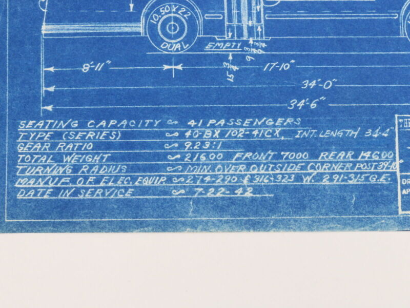 Milwaukee Electric Plan & Elevation Pullman TR TRS Trolley Blueprint 1949 11"