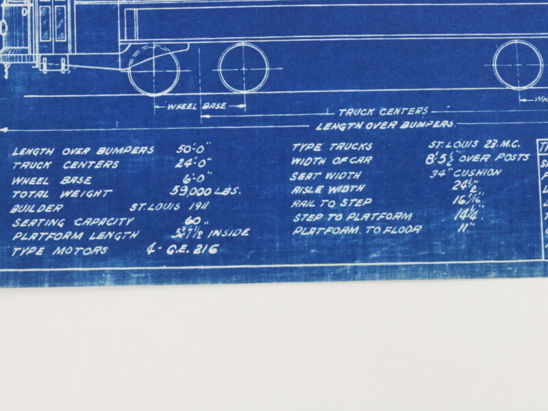 Milwaukee Electric Plan & Elevation Cars 511-525 -590 Trolley Blueprint 1927 11"