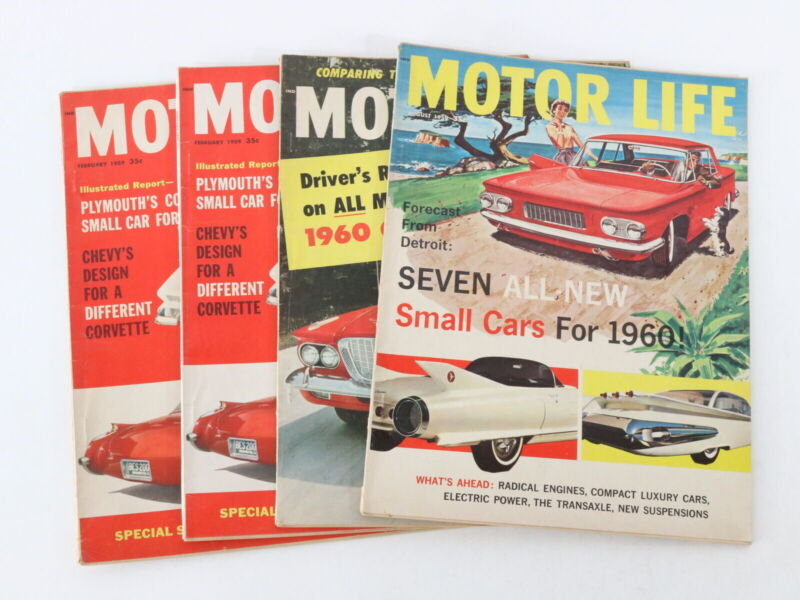 Lot Of 4 Motor Life Vintage Car Magazines Feb Aug Dec 1959 35c