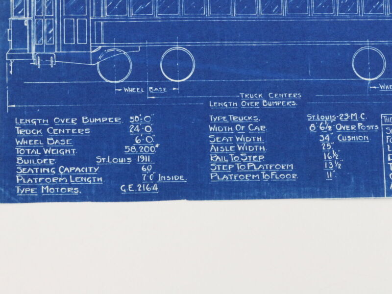 Milwaukee Electric Plan & Elevation 500-509 591-599 Trolley Blueprint 1927 9.75"