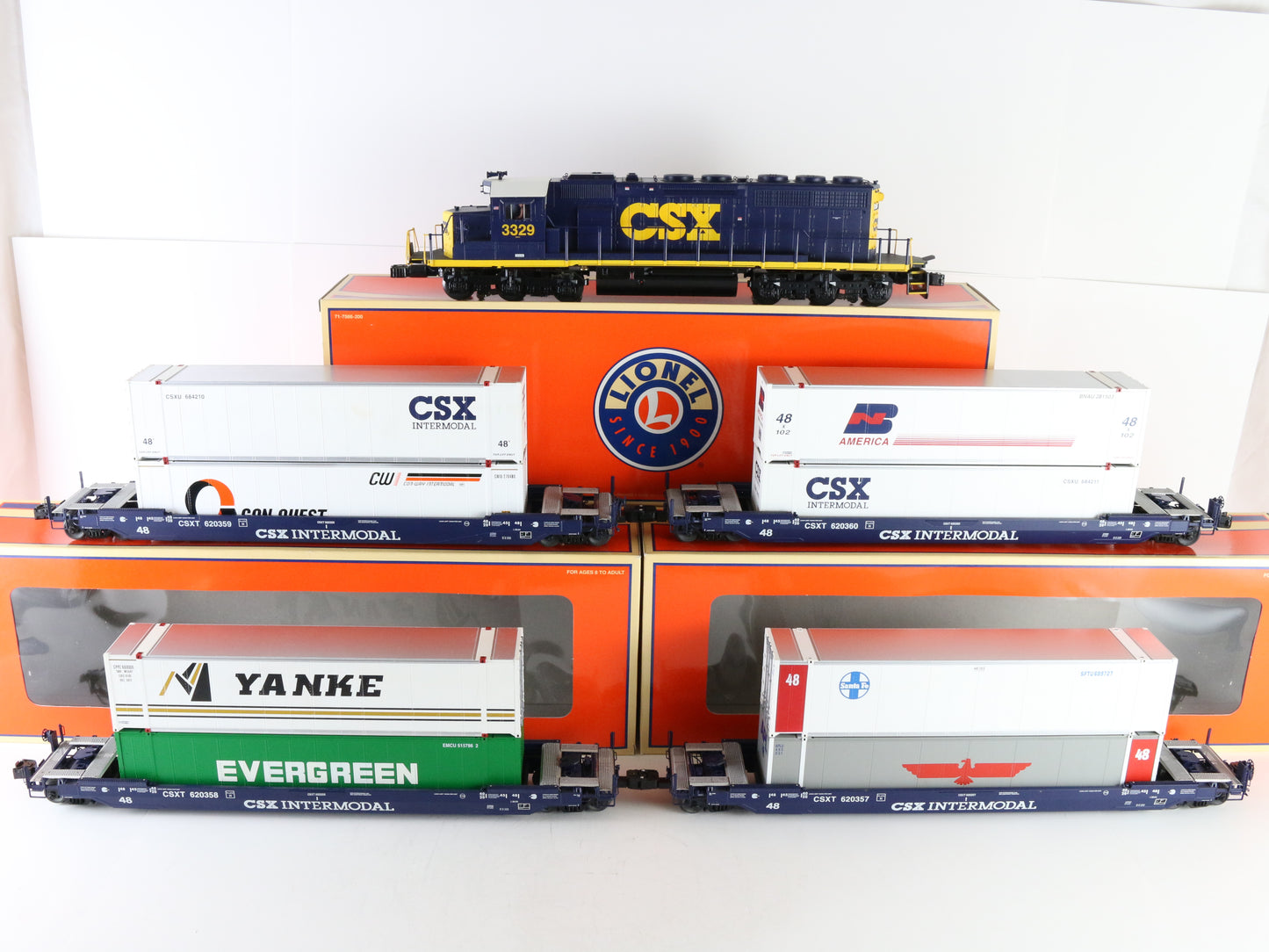 Lionel O 6-31760 CSX 3329 SD40-2 Diesel Loco Husky Stack Container Train Set