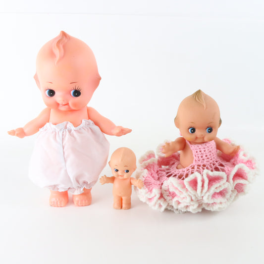 Lot Of 3 Vintage Kewpie Dolls Various Sizes W/ Custom Clothing Taiwan