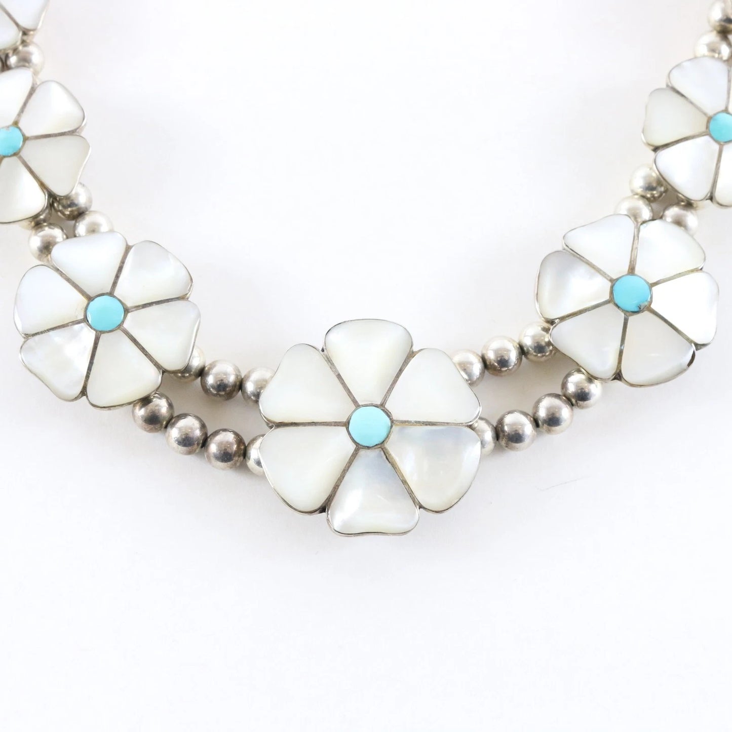 Vintage Zuni Native American Desert Flower Blossom Sterling Silver Necklace 132g