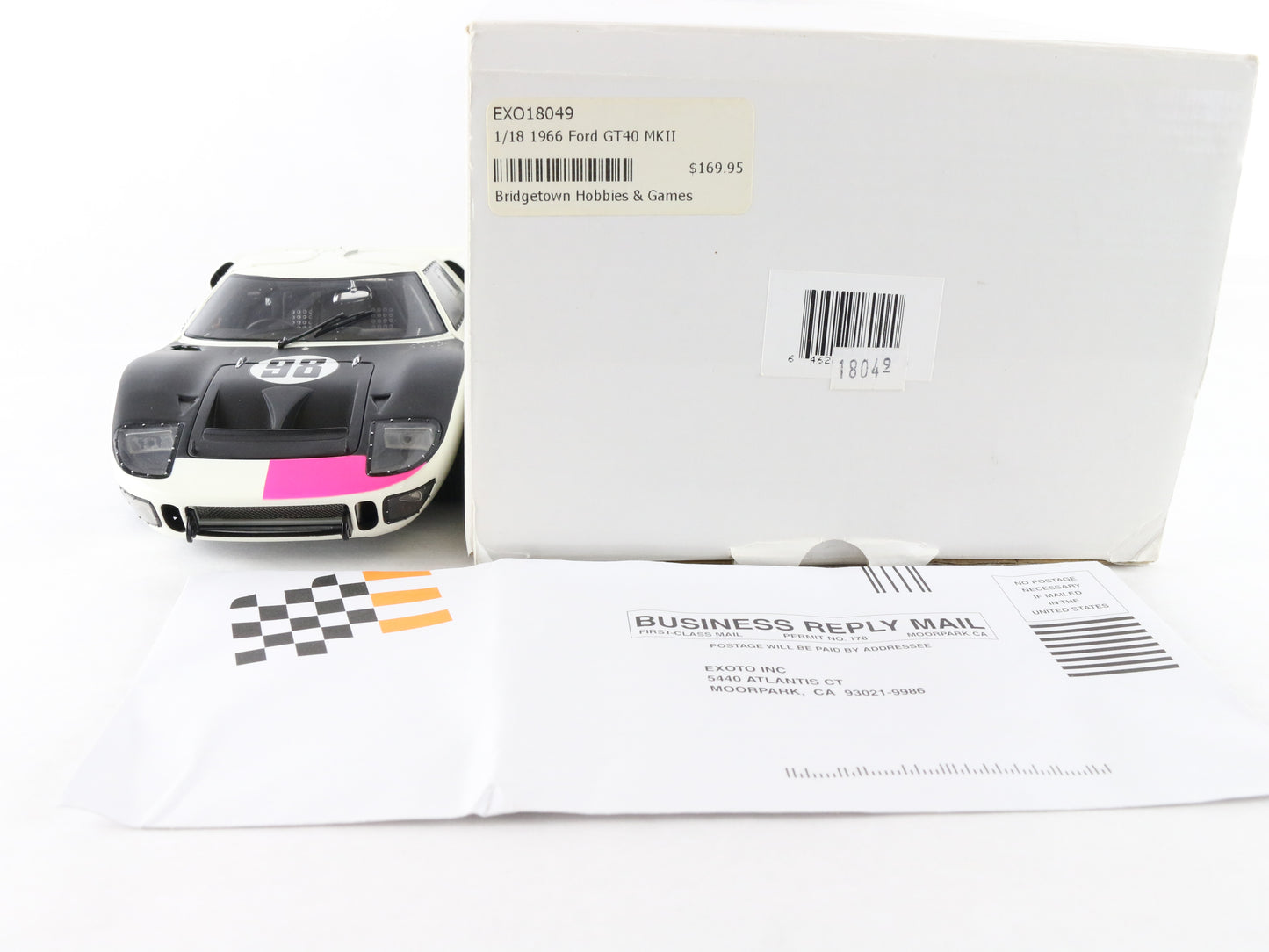 1966 Ford GT40 MK2 #98 White & Black Racing Legends Exoto 1:18 Metal Model Car