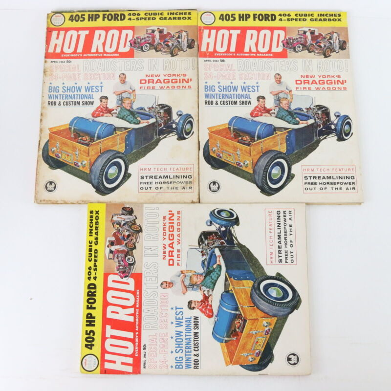 Lot Of 5 Hot Rod 405 Hp Ford Roadsters In Roto April 1962 Vintage Car Magazines