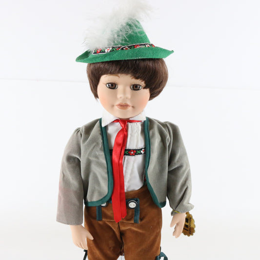 Vintage German Boy Chili Euro-exquisite Large 16" Porcelain Doll W/ Hat