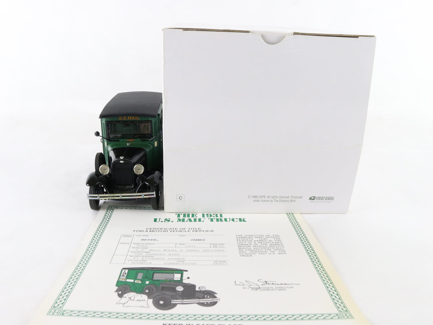 1931 Ford Model A US Mail Delivery Truck Green Danbury Mint 1:24 Diecast Model
