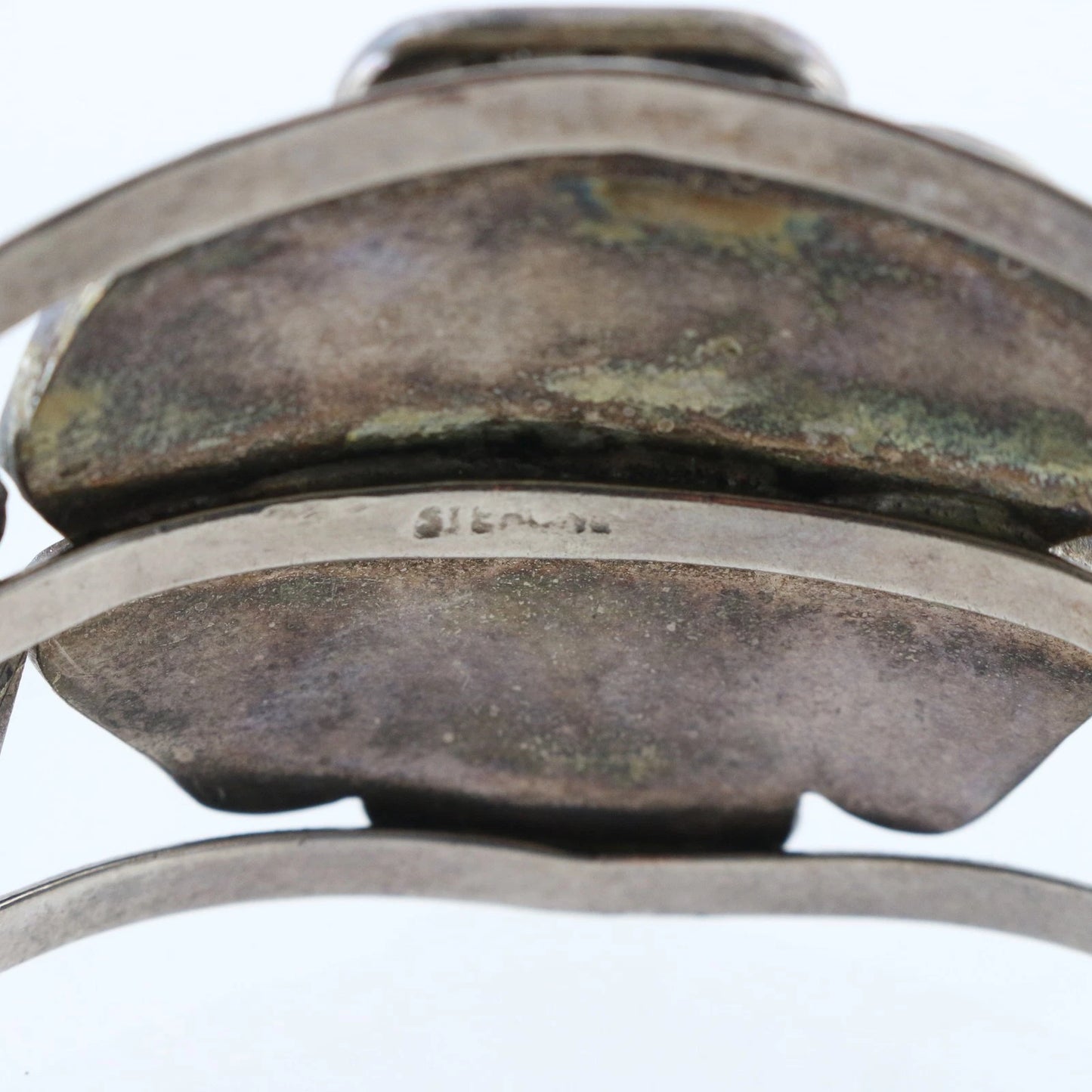 Vintage Zuni Native American Turquoise Mother Or Pearl Flower Silver Bracelet