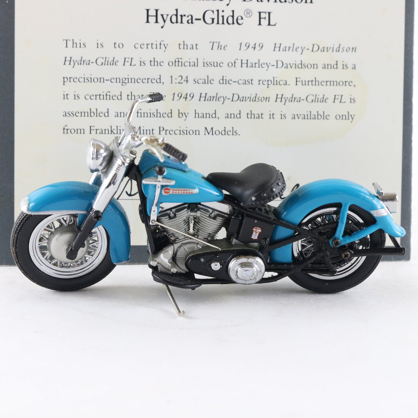 1949 Harley Davidson Hydra-Glide FL Blue Franklin Mint 1:24 Model Motorcycle
