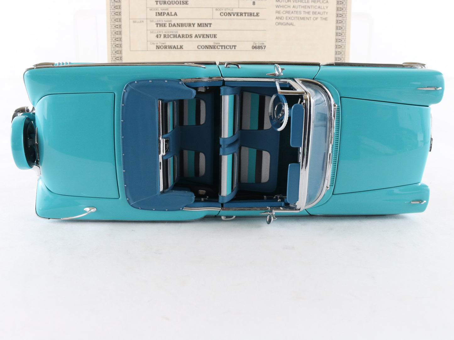 1958 Chevrolet Impala Convertible Turquoise Danbury Mint 1:24 Model Car