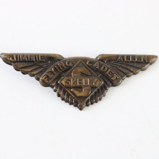 Vintage 1930s Jimmie Allen Skelly Flying Cadet Wings Pin 1.75"