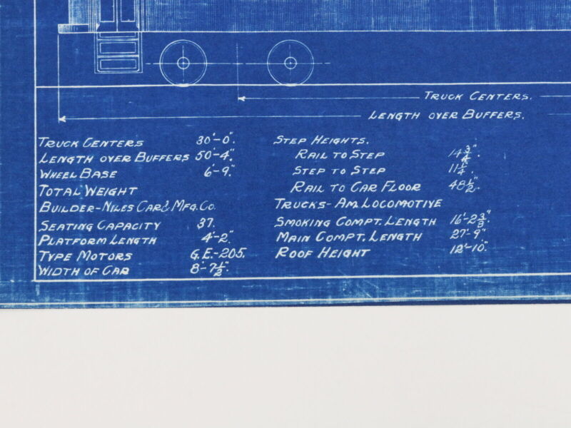 Milwaukee Electric Plan & Elevation Parlor Car 98 Trolley Blueprint 1923 11"