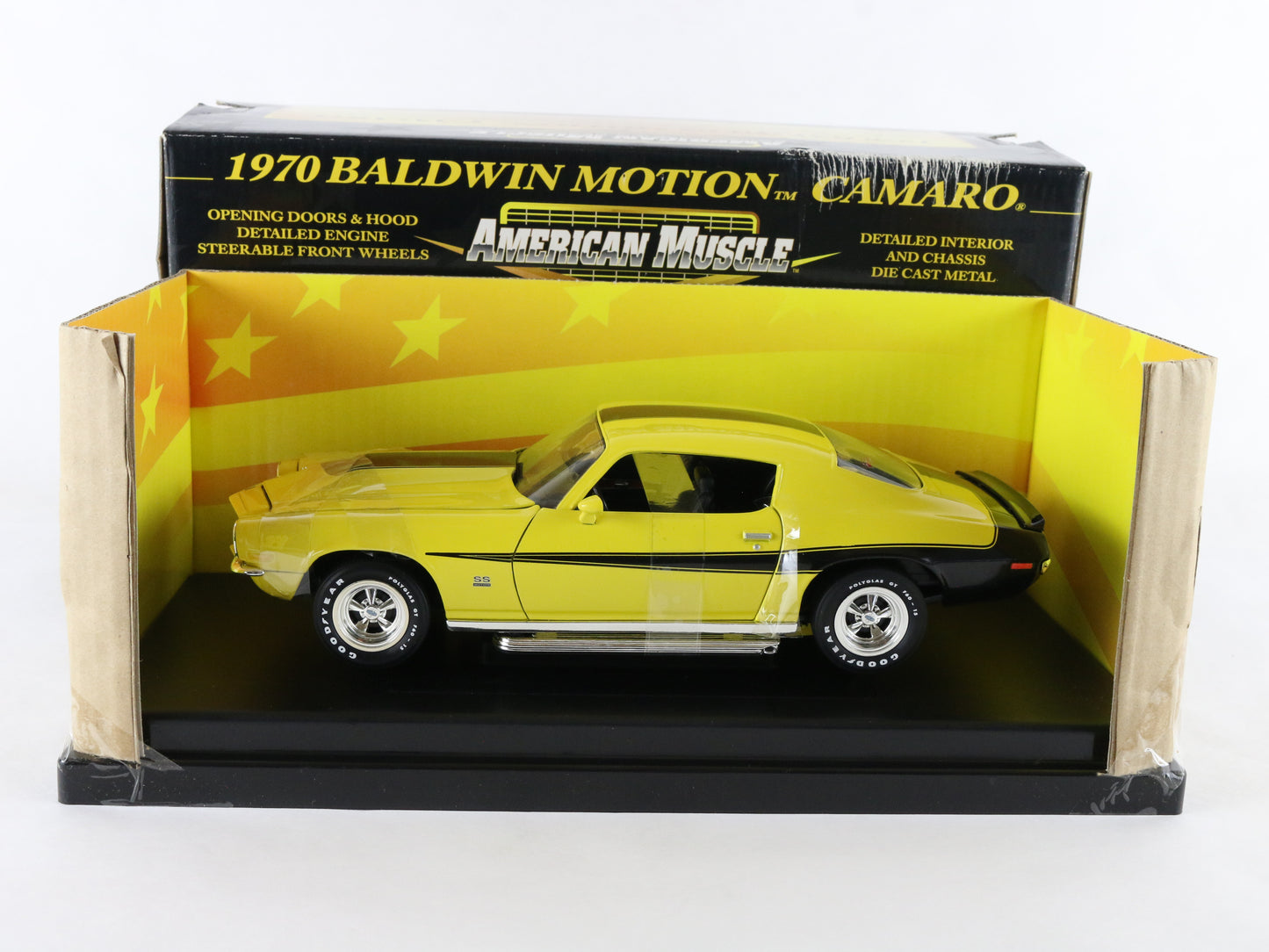 1970 Chevy Camaro Baldwin Motion Yellow American Muscle ERTL 1:18 Model 32810