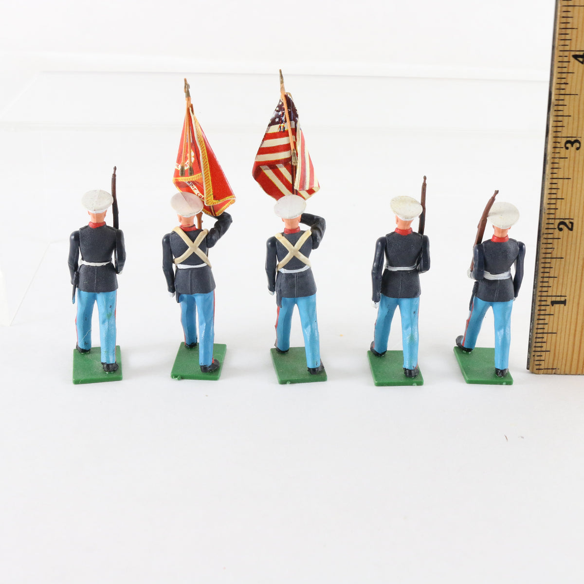Lot Of 5 US Marine Color Guard Soldiers Britains 54mm Plastic Figures