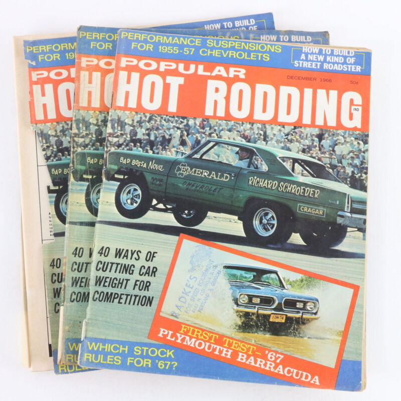 Lot Of 3 Popular Hot Rodding Barracuda December 1966 Vintage Car Magazines