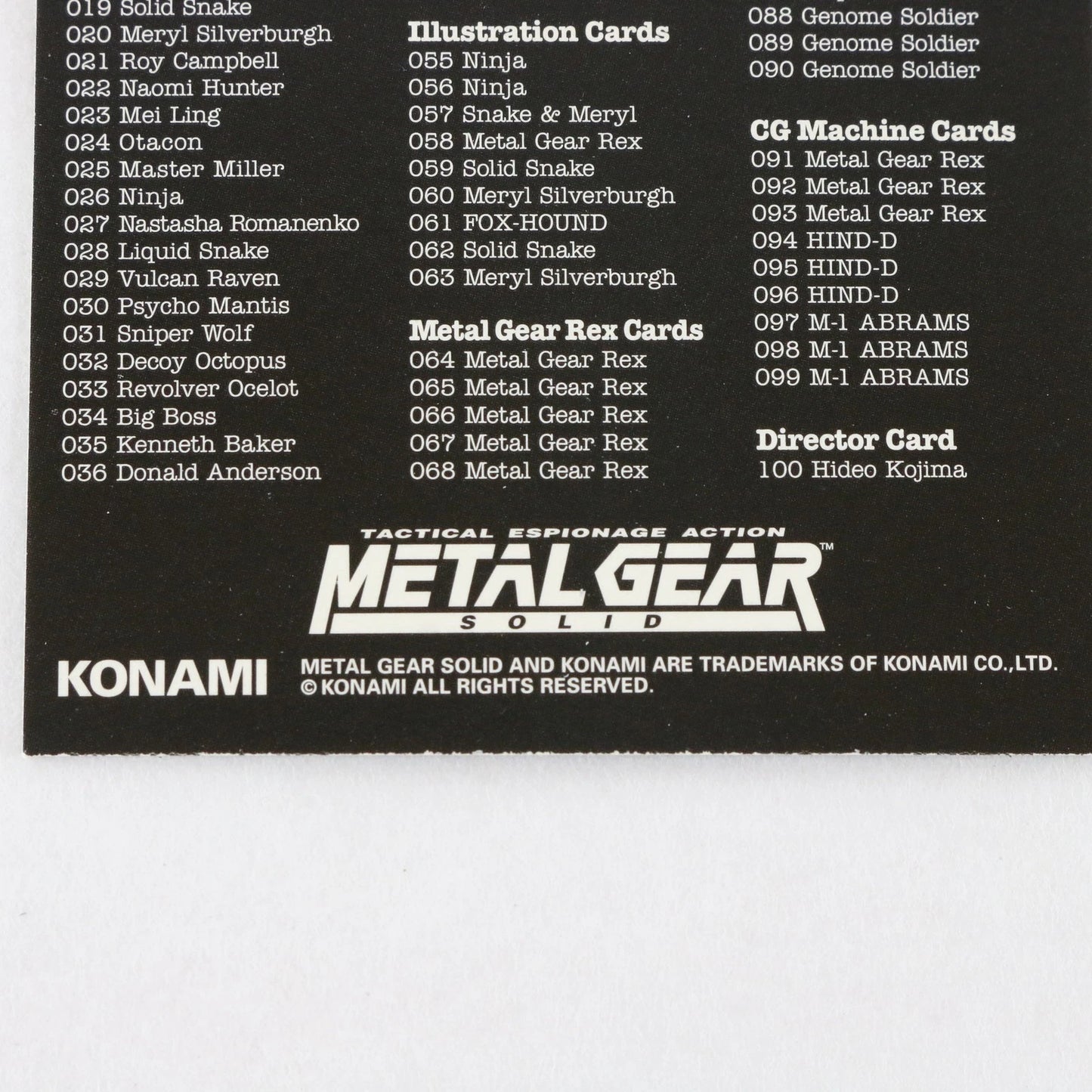 Metal Gear Solid Trading Card Revolver Ocelot Checklist Konami Playstation