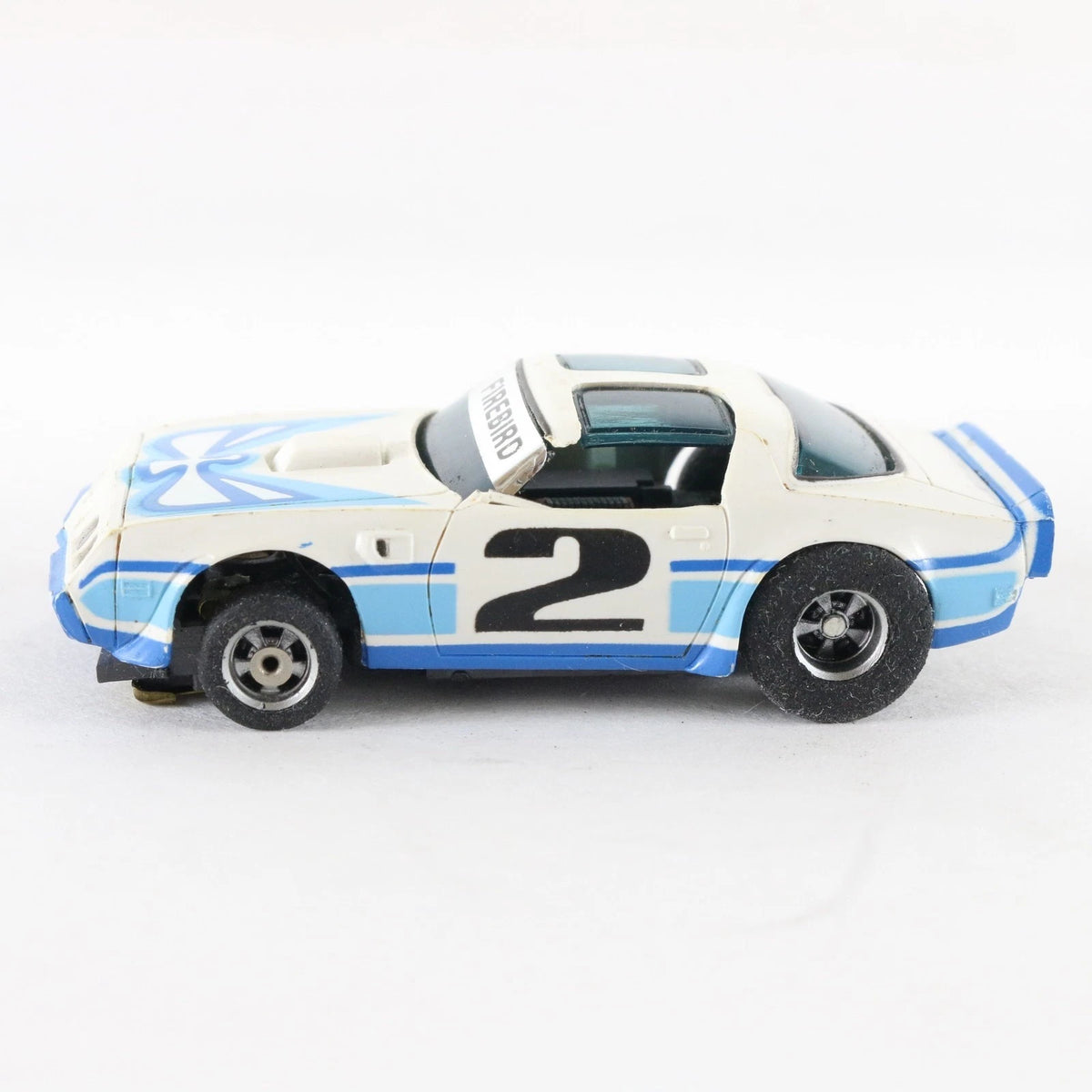 Aurora AFX Pontiac Firebird Blue White #2 Screecher HO Slot Car Slotless